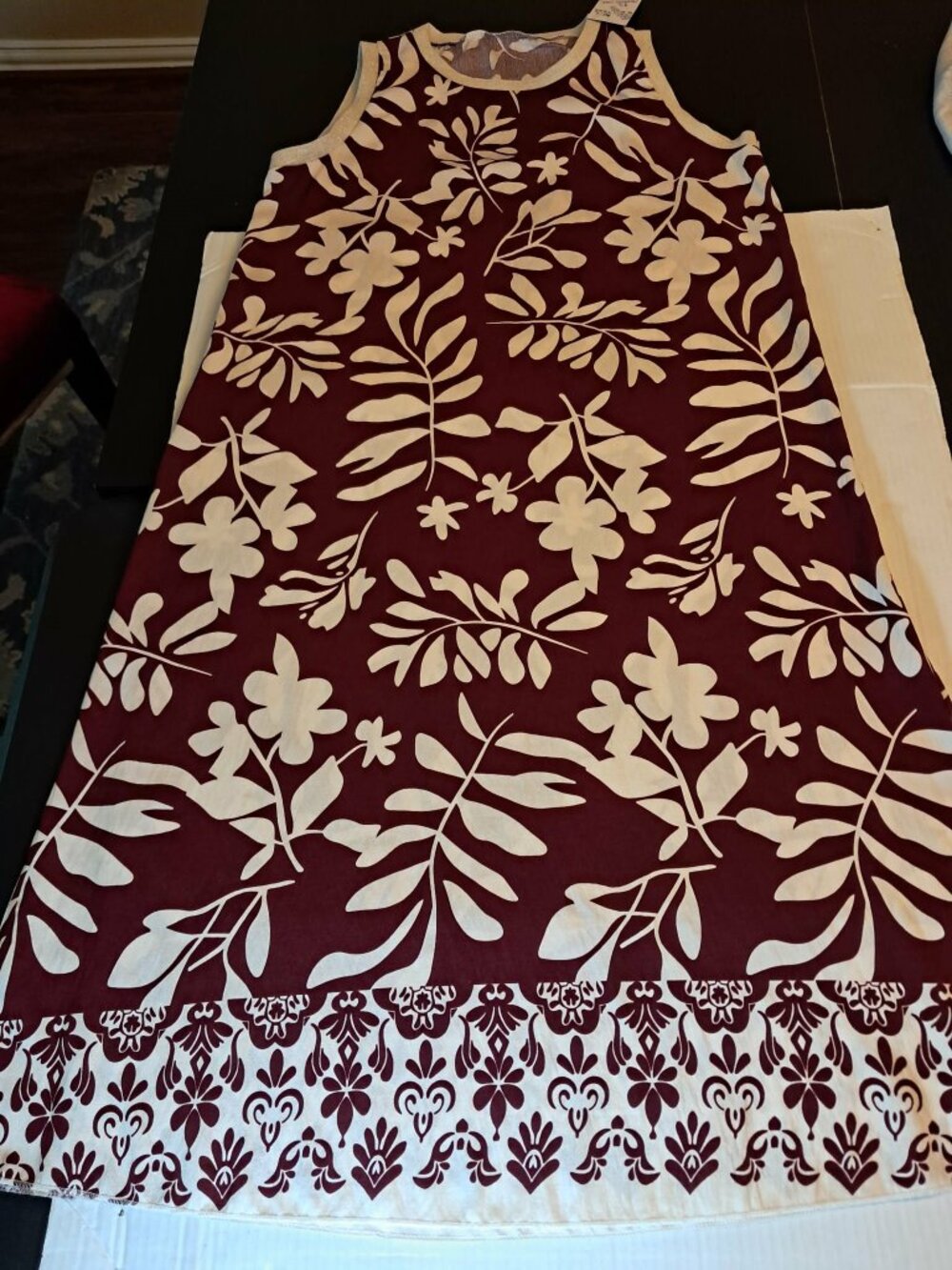 Burgundy & White Tropical Print Maxi Dress Sleeveless Summer Dress Size M/L - Picture 5 of 7